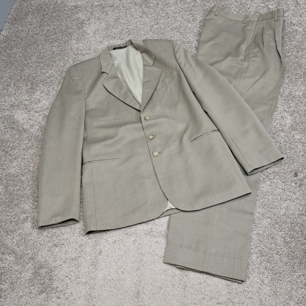 Perry Ellis Portfolio Mens Tan 100% Worsted Wool 3-Button Suit Tyler Set 30W 29I